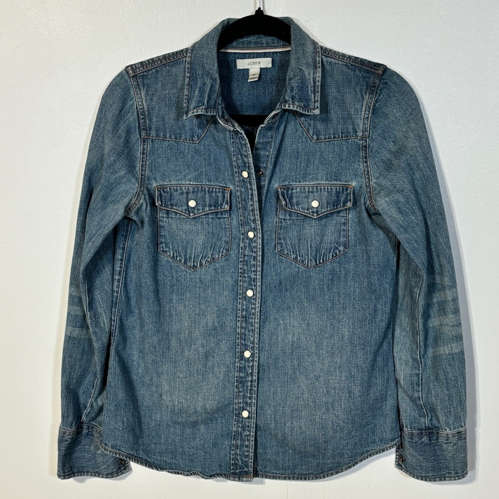 J.Crew Denim Shirt Women’s Size 00 Blue Snap Closure Button Down Jean Cowgirl